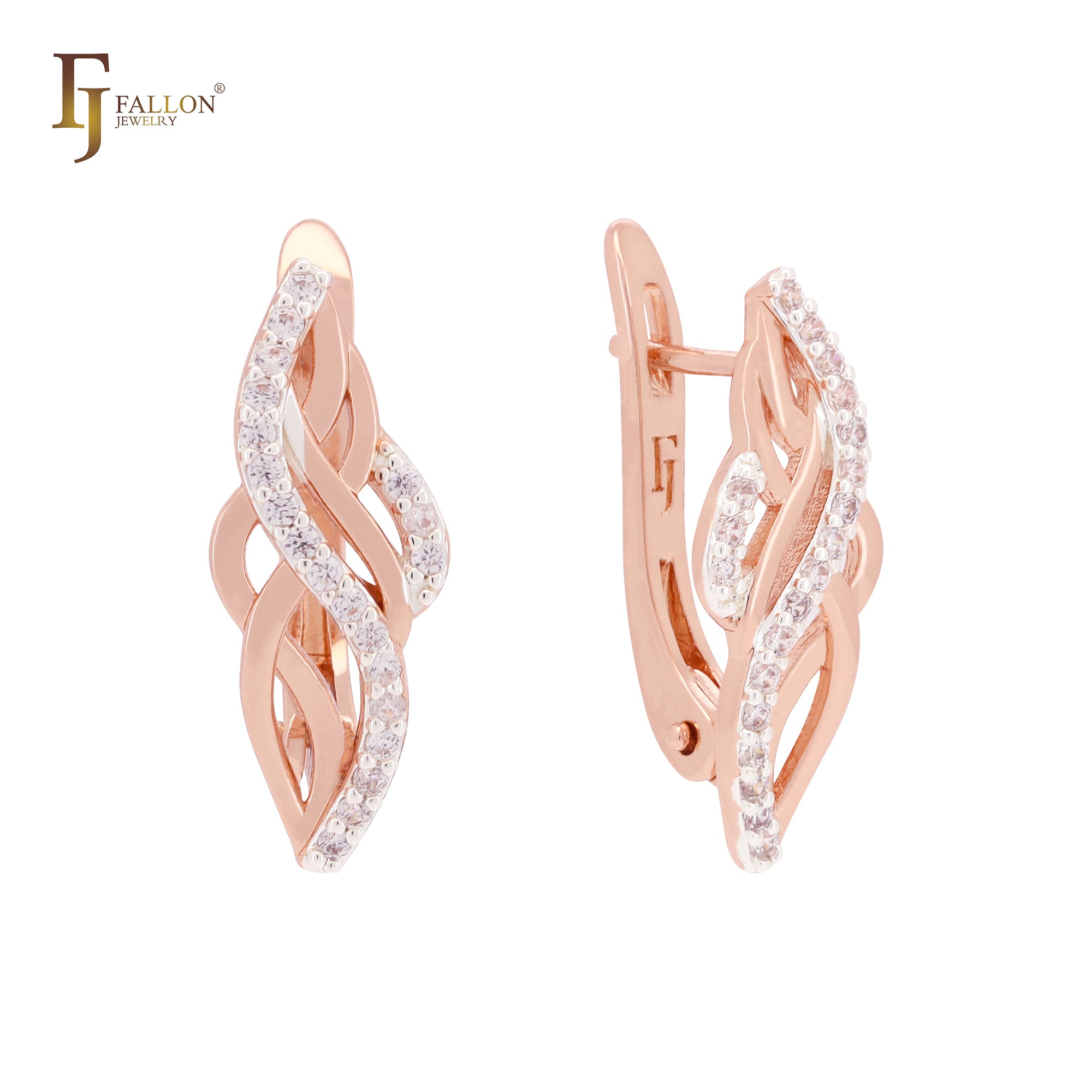 Thousand bands of paved white CZs Rose Gold two tone Clip-On Earrings