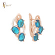 Triple ocean blue CZs cluster Rose Gold two tone Clip-On Earrings