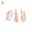 Ribbons interlocking white CZs Rose Gold two tone Jewelry Set with Rings