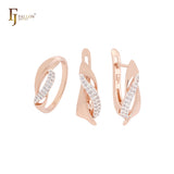 Ribbons interlocking white CZs Rose Gold two tone Jewelry Set with Rings