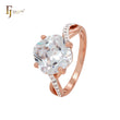 Solitaire white CZs with paved white CZs Rose Gold two tone Engagement Rings