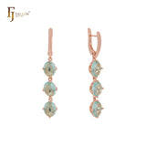 Triple big cluster apple green CZs Rose Gold Clip-On Earrings