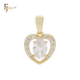 Halo Heart shape oval white CZs 14K Gold Pendant