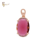 Giant big oval solitaire Rose Red CZ Rose Gold pendant