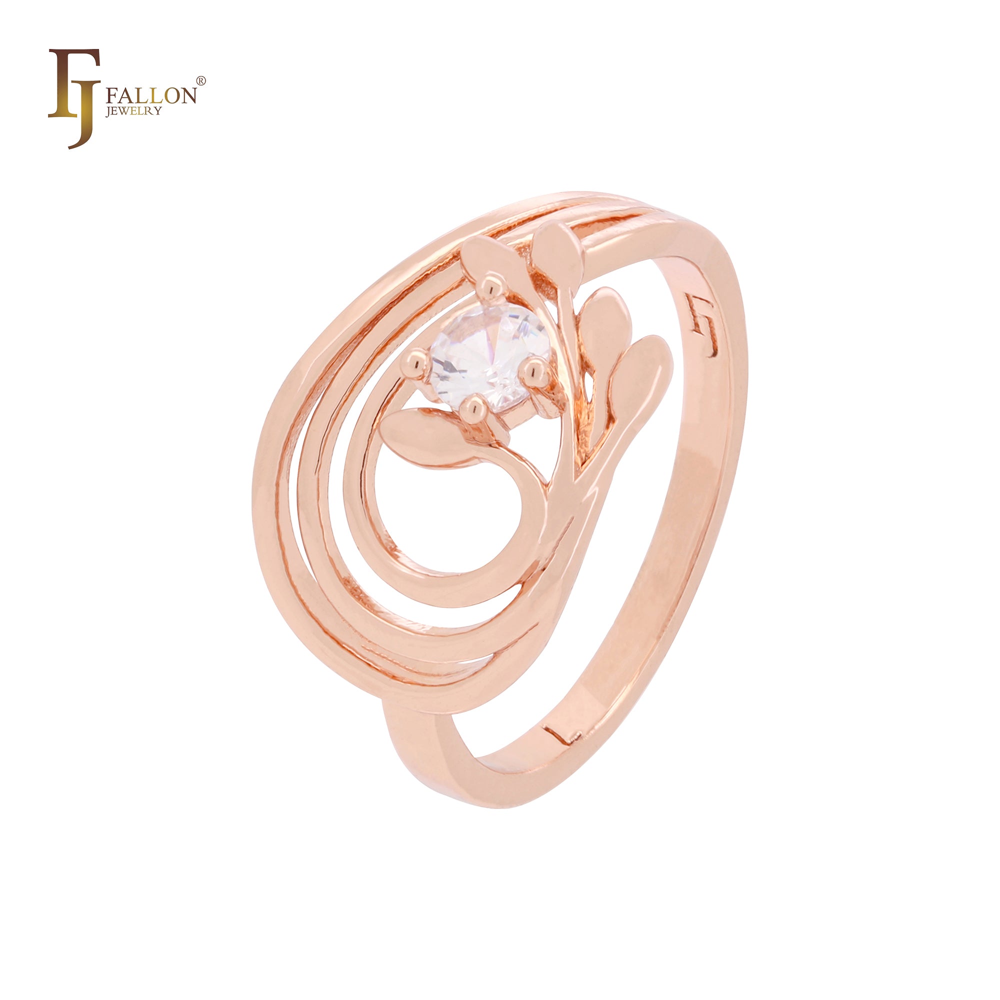 Triple rows of branches and leaves white CZ Rose Gold Fashion Rings