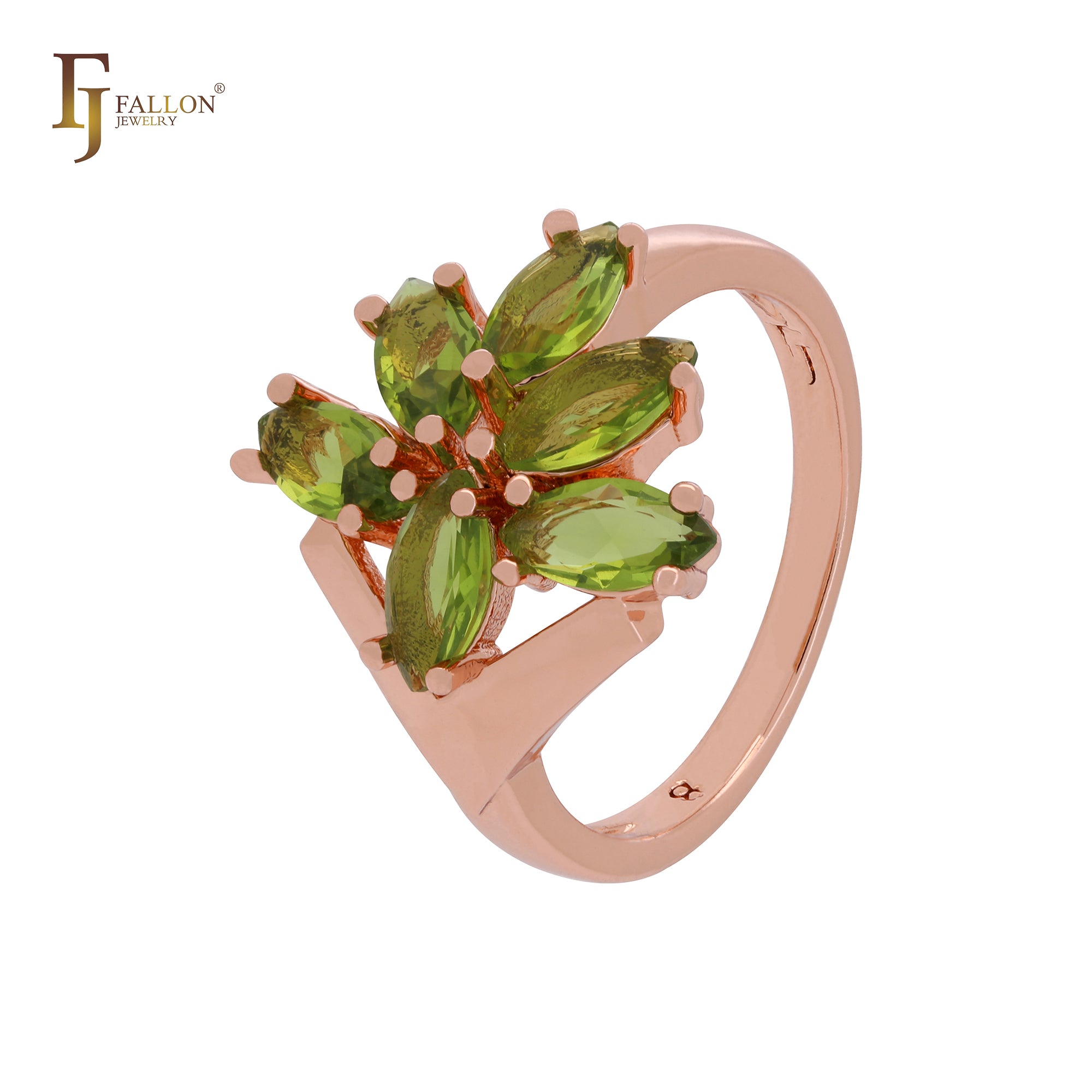 Blooming Olive Green cluster CZs Rose Gold Fashion Rings