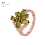 Blooming Olive Green cluster CZs Rose Gold Fashion Rings