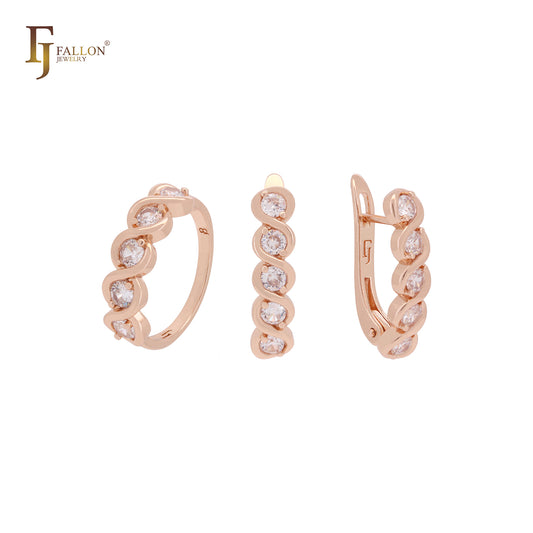 Five white rounded czs cluster Rose Gold Jewelry Set with Rings