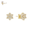 Snow flake white CZs 14K Gold Stud Earrings