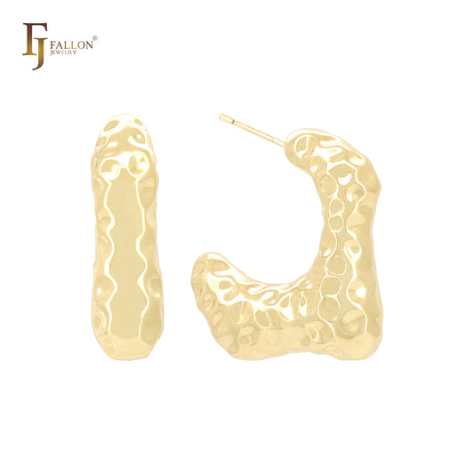 Irregular bumpy geometric shaped C Hoop 14K Gold, Rose Gold, White Gold Stud Earrings