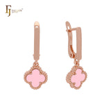 Lucky black or white colorful clover drop Rose Gold Clip-On Earrings