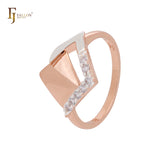 Double rhombus of white CZs Rose Gold two tone Fashion Rings