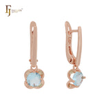 Minimalism radiant cut round lake blue cz 14K Gold, Rose Gold Earrings