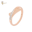 Triangular interlocking riboons with white CZs Rose Gold two tone Fashion Rings