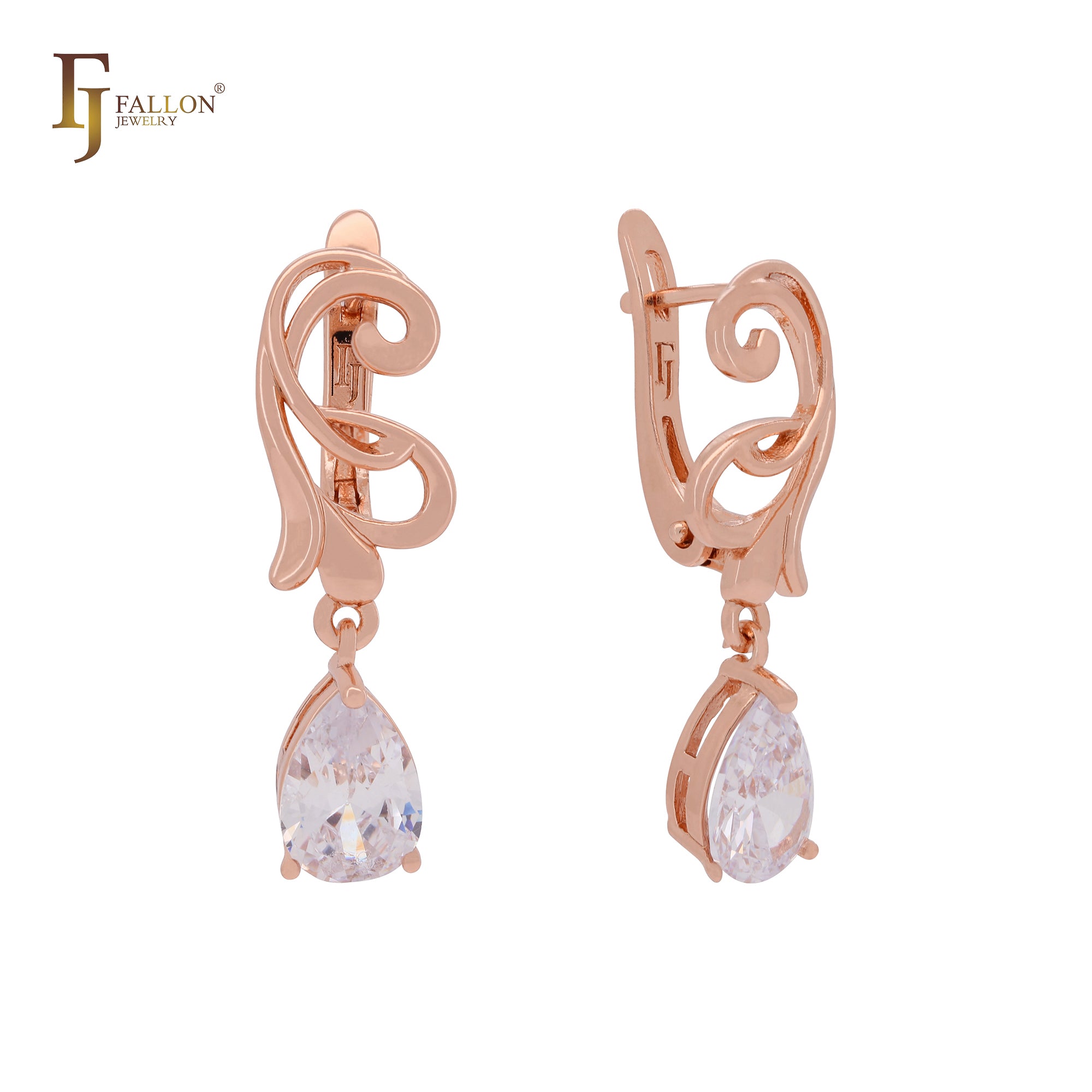 Elegant pear shape white CZ Rose Gold Clip-On Earrings