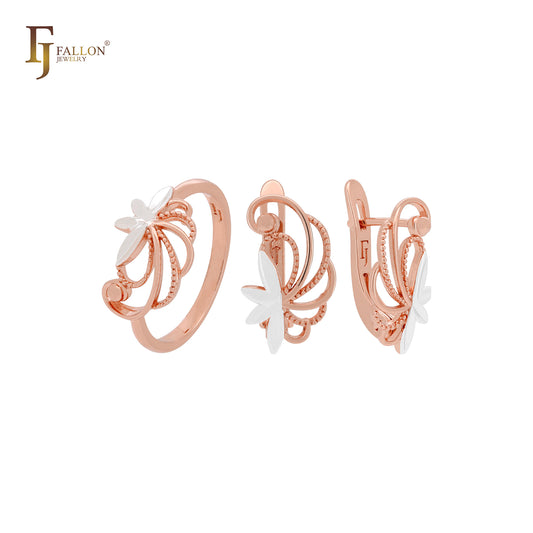 Sparkling Star minimalism Rose Gold two tone Jewelry Set with Rings