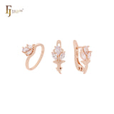 Double butterflies filigree Rose Gold Jewelry Set with Rings