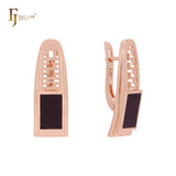 Greek key meander black squared Rose Gold Clip-On Earrings