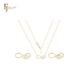 Infinity with double circles of white CZs 14K Gold Necklace