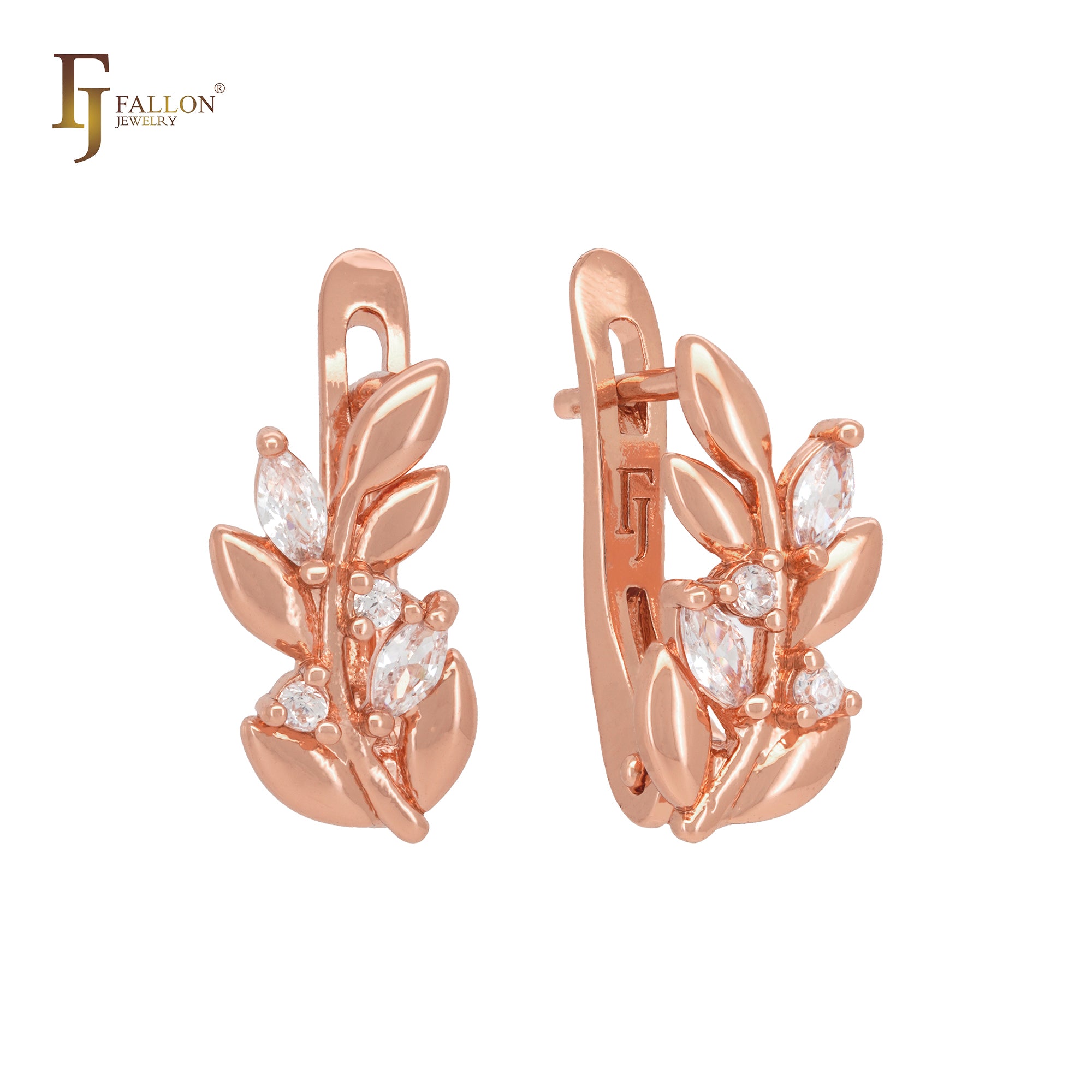 Blooming flower with cluster white CZs Rose Gold Clip-On Earrings