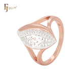 Oval leave split in half white CZs filigree Rose Gold two tone Fashion Rings