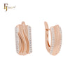 Wide bands with side paved white CZs Rose Gold two tone Clip-On Earrings