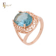 Hearty waves filigree halo lake blue CZ Rose Gold Engagement Rings