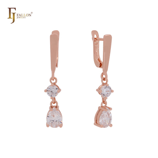 Double drop white CZs of Rose Gold Clip-On Earrings