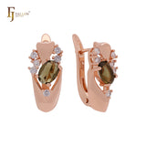 Luxurious white, emerald or coffee CZs Rose Gold Clip-On Earrings