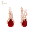 Crossing clawed pear shape scarlet CZ Rose Gold two tone Clip-On Earrings