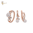 Pearl with white CZs Rose Gold two tone Jewelry Set with Rings