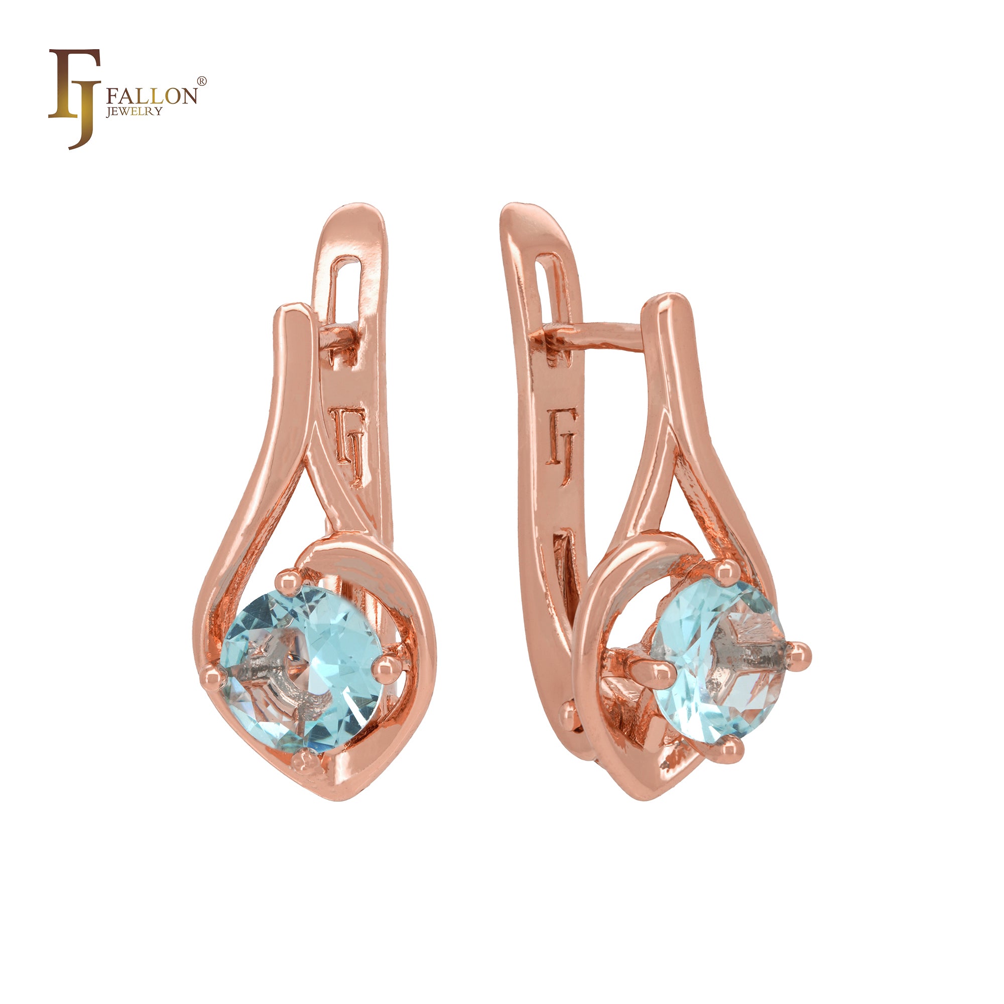 Solitaire round lake blue cz Rose Gold Clip-On Earrings