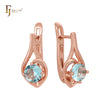 Solitaire round lake blue cz Rose Gold Clip-On Earrings