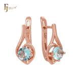 Solitaire round lake blue cz Rose Gold Clip-On Earrings