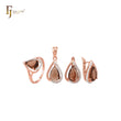 Pear coffee solitaire CZ with white CZs Rose Gold two tone Jewelry Set with Rings and Pendant