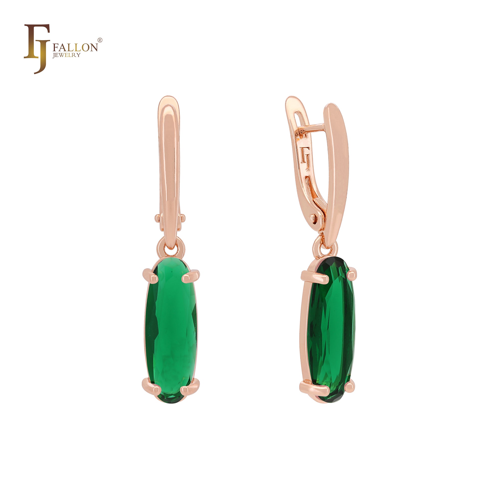 Long Oval Solitaire Colorful CZ Rose Gold Clip-On Earrings