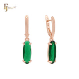 Long Oval Solitaire Colorful CZ Rose Gold Clip-On Earrings