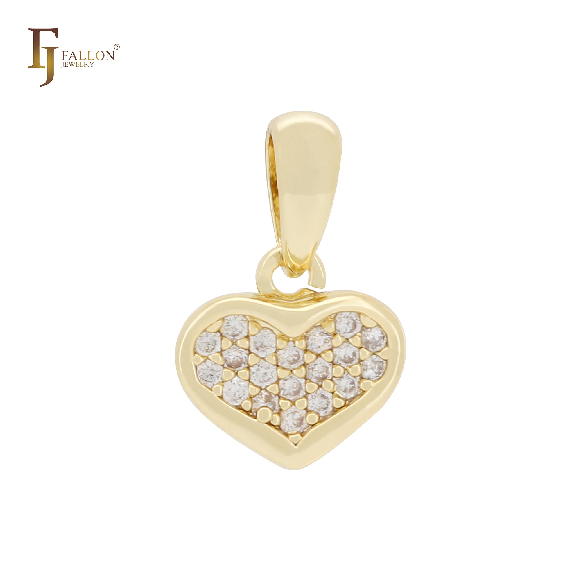 Petit tiny Heart shape cluster white CZs 14K Gold Pendant