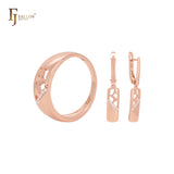 Half window shape geometric Rose Gold Jewelry Set with Rings