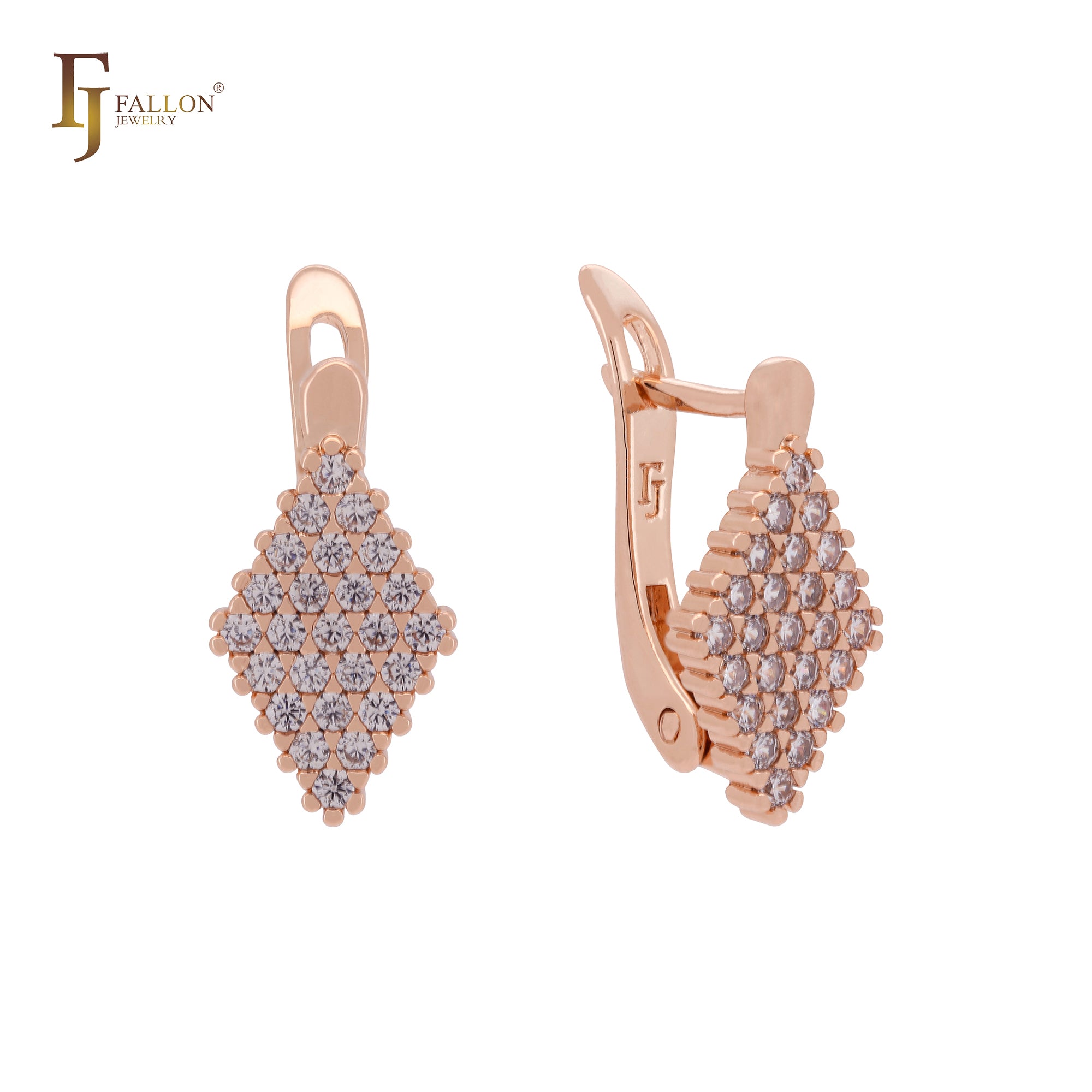 Thousand white CZs rhombus cluster Rose Gold Clip-On Earrings