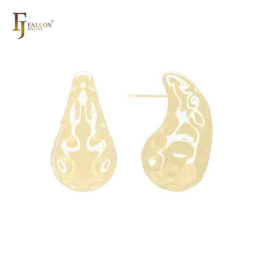 Nugget twisted teardrop geometric 14K Gold, Rose Gold, White Gold Stud Earrings