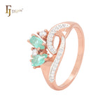 Interlocking Ribbons with Emerald Cluster CZs Rose Gold two tone Fashion Rings