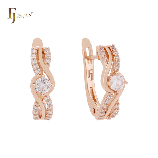 Twisted Ribbon of white CZs Rose Gold Clip-On Earrings