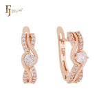 Twisted Ribbon of white CZs Rose Gold Clip-On Earrings