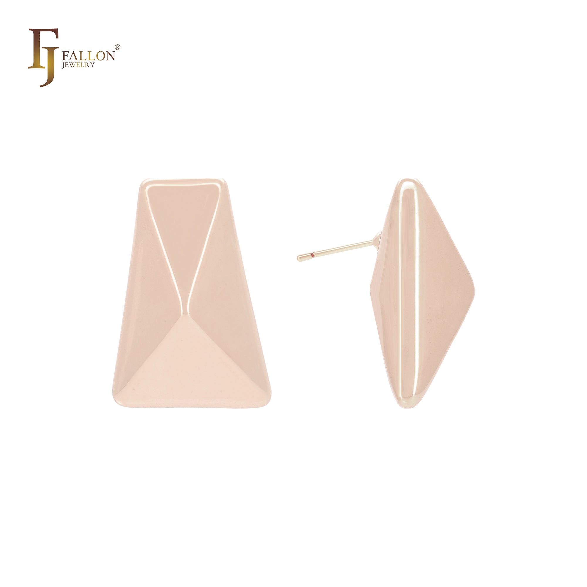 Pendulum octahedral shaped 14K Gold, Rose Gold, White Gold Stud Earrings