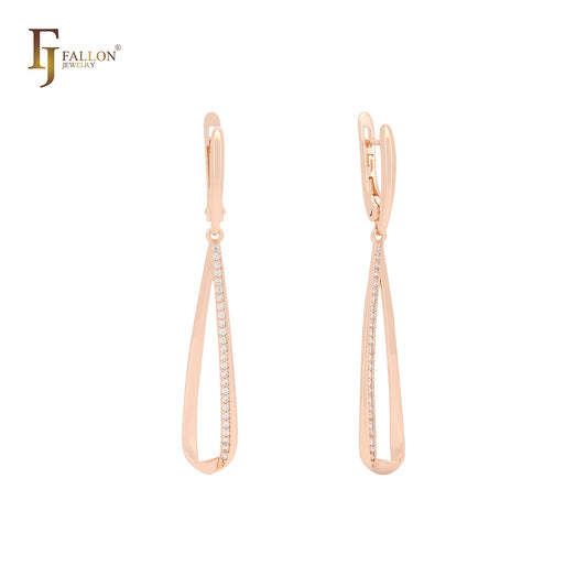 Long teardrop cluster white CZs drop Rose Gold Clip-On Earrings