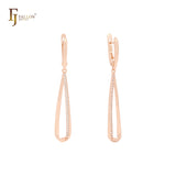 Long teardrop cluster white CZs drop Rose Gold Clip-On Earrings