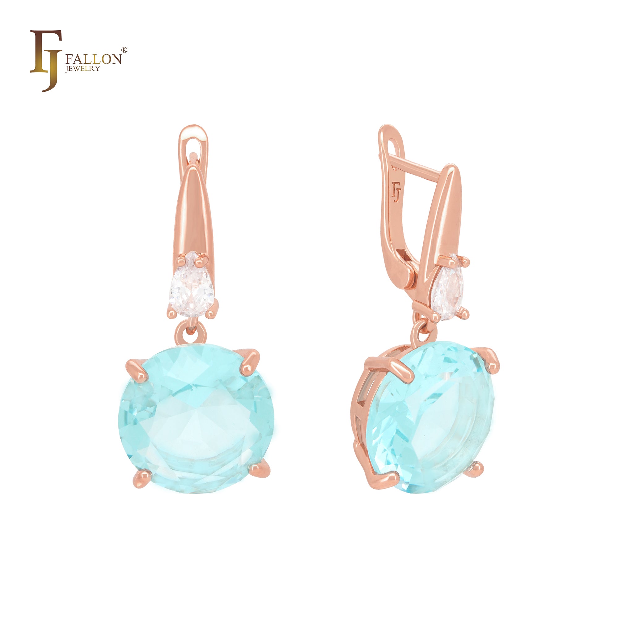 Great Big round solitaire Lake Blue CZ Rose Gold Clip-On Earrings