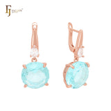 Great Big round solitaire Lake Blue CZ Rose Gold Clip-On Earrings