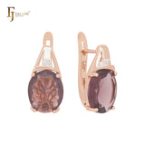 Great oval red coffee CZ Rose Gold two tone Clip-On Earrings